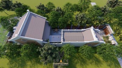 Phối cảnh nhà thờ họ 1 gian 2 mái kết hợp nhà tại Huyện Bình Sơn, Quảng Ngãi
