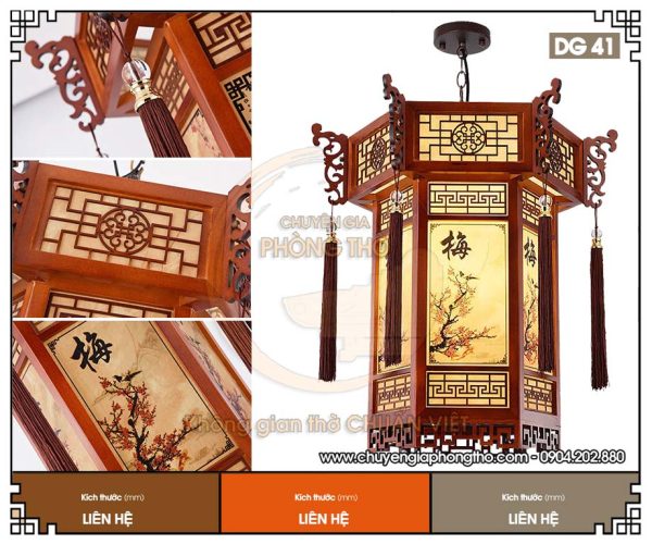 Đèn lồng gỗ lục giác DG41 trang trí phòng thờ