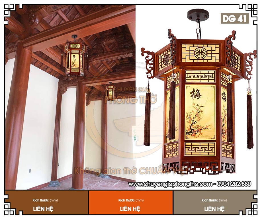 Đèn lồng gỗ lục giác DG41 trang trí phòng thờ Đèn lồng gỗ lục giác DG41 trang trí phòng thờ