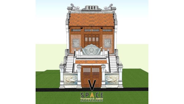 Bản vẽ thiết kế nhà thờ họ 2 tầng 2 mái tại Huyện Đông Hưng, Thái Bình với cổng tam qu