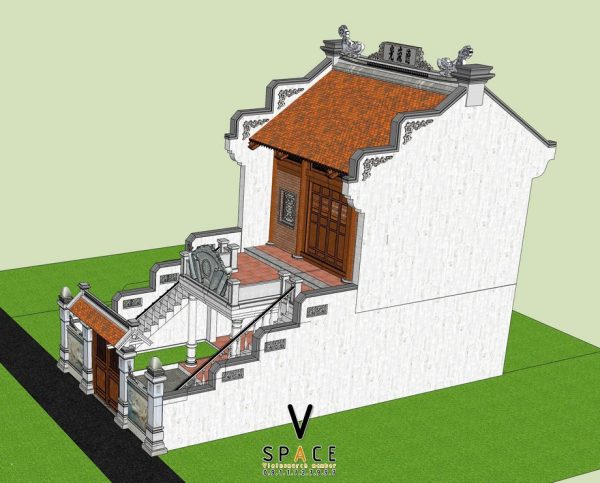 Bản vẽ thiết kế nhà thờ họ 2 tầng 2 mái tại Huyện Đông Hưng, Thái Bình với cổng tam quan đá