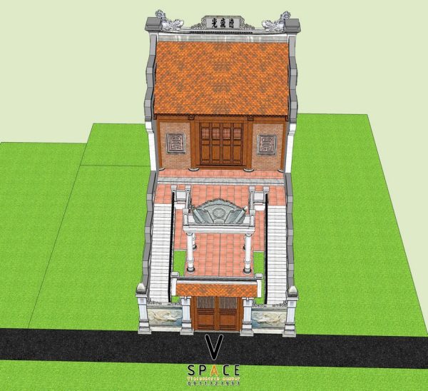 Bản vẽ thiết kế nhà thờ họ 2 tầng 2 mái tại Huyện Đông Hưng, Thái Bình với cổng tam quan đá