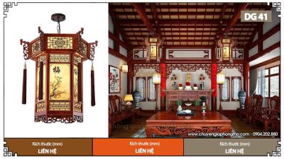 Đèn lồng gỗ lục giác DG41 trang trí phòng thờ