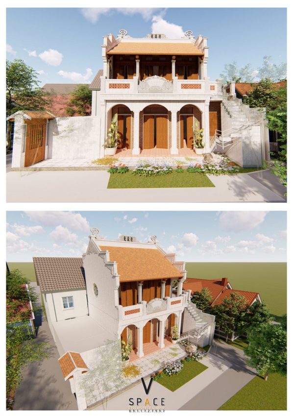 Bản vẽ chi tiết nhà thờ họ 2 tầng 3 gian tại Yên Mỹ Hưng Yên