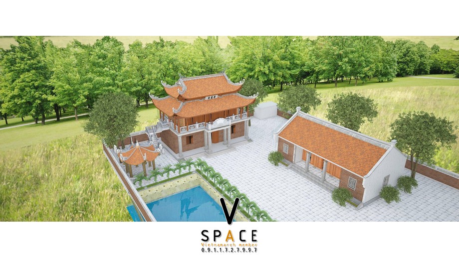 Phối cảnh nhà thờ họ 2 tầng 8 mái kết hợp ao sen tại Huyện Đăk Glong, Đắk Nông Phối cảnh nhà thờ họ 2 tầng 8 mái kết hợp ao sen tại Huyện Đăk Glong, Đắk Nông