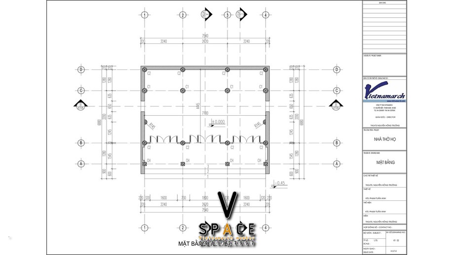 Bản vẽ nhà thờ họ 3 gian 2 mái đơn giản tại phường Móng Cái, Quảng Ninh