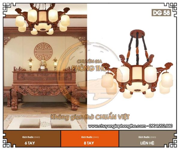 Đèn chùm gỗ hương DG58 trang trí phòng thờ