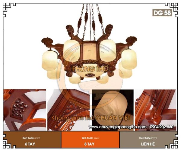 Đèn chùm gỗ hương DG58 trang trí phòng thờ