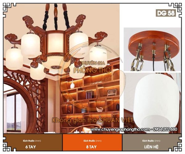 Đèn chùm gỗ hương DG58 trang trí phòng thờ