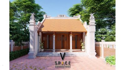 Phối cảnh từ đường 3 gian 2 mái bê tông giả gỗ tại xã Ân Thi, Hưng Yên