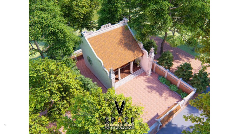 Phối cảnh từ đường 3 gian 2 mái bê tông giả gỗ tại xã Ân Thi, Hưng Yên
