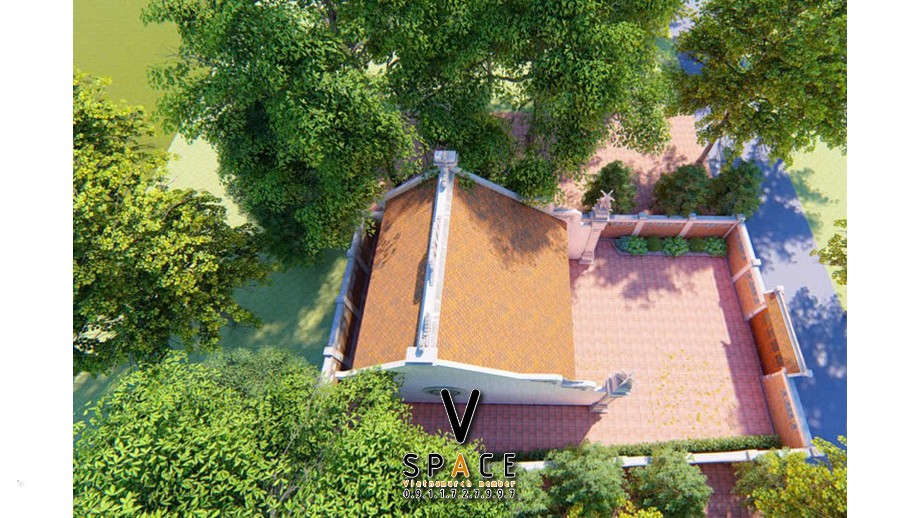 Phối cảnh từ đường 3 gian 2 mái bê tông giả gỗ tại xã Ân Thi, Hưng Yên