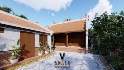 Phối cảnh 3D nhà thờ họ 3 gian 2 mái kết hợp nhà phụ trợ tại xã Thạch Lạc, Hà Tĩnh