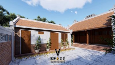 Phối cảnh 3D nhà thờ họ 3 gian 2 mái kết hợp nhà phụ trợ tại xã Thạch Lạc, Hà Tĩnh