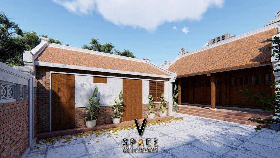 Phối cảnh 3D nhà thờ họ 3 gian 2 mái kết hợp nhà phụ trợ tại xã Thạch Lạc, Hà Tĩnh Phối cảnh 3D nhà thờ họ 3 gian 2 mái kết hợp nhà phụ trợ tại xã Thạch Lạc, Hà Tĩnh