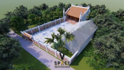 Phối cảnh nhà thờ họ 3 gian kết hợp cột đồng trụ đá tại Thị xã Cửa Lò, Nghệ An