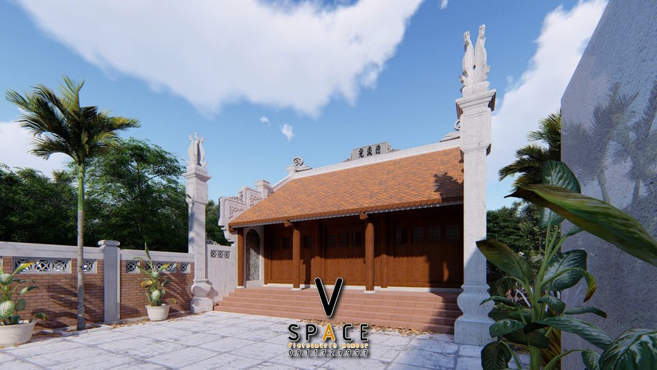 Phối cảnh nhà thờ họ 3 gian kết hợp cột đồng trụ đá tại Thị xã Cửa Lò, Nghệ An Phối cảnh nhà thờ họ 3 gian kết hợp cột đồng trụ đá tại Thị xã Cửa Lò, Nghệ An