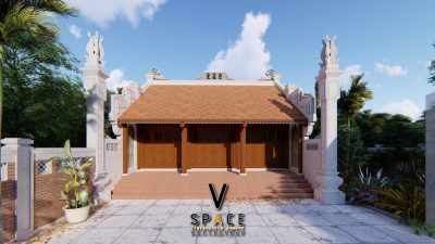 Phối cảnh nhà thờ họ 3 gian kết hợp cột đồng trụ đá tại Thị xã Cửa Lò, Nghệ An