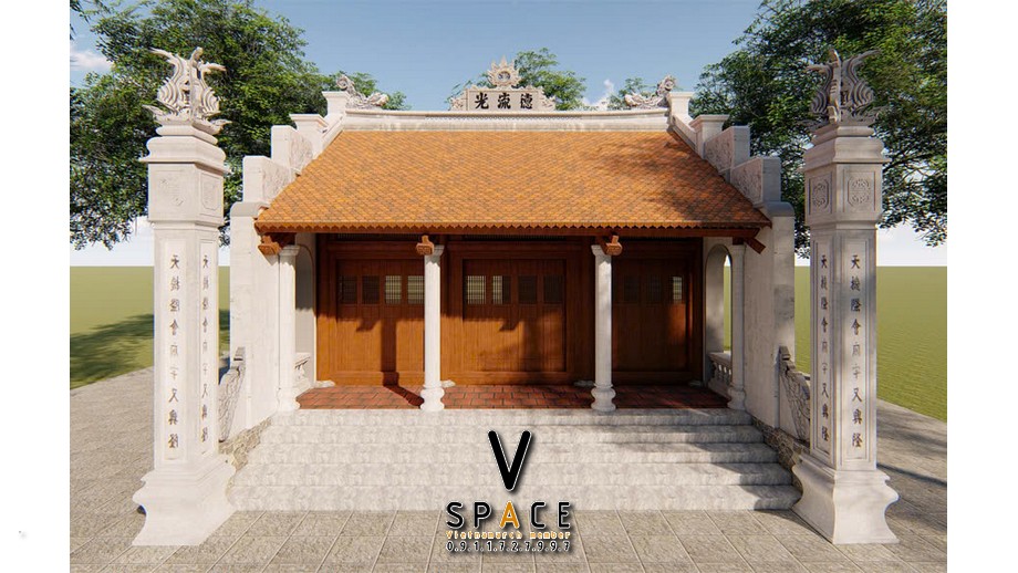 Phối cảnh từ đường 3 gian 2 mái có cột đồng trụ tại Phường Nha Trang, Khánh Hòa
