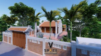 Kiến trúc nhà thờ họ 3 gian 2 mái có cột đồng trụ đá tại xã Cái Nhum, Vĩnh Long