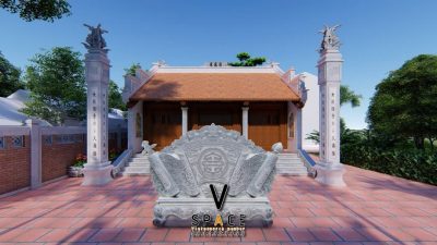 Kiến trúc nhà thờ họ 3 gian 2 mái có cột đồng trụ đá tại xã Cái Nhum, Vĩnh Long