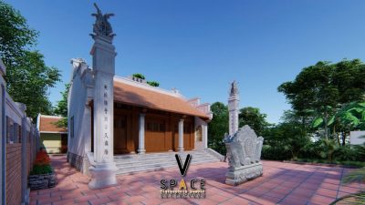 Kiến trúc nhà thờ họ 3 gian 2 mái có cột đồng trụ đá tại xã Cái Nhum, Vĩnh Long