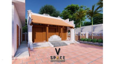 Phối cảnh 3D nhà thờ họ 3 gian 2 mái có tắc môn đá tại Phường Ninh Kiều, Cần Thơ