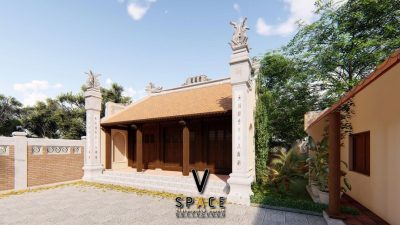 Phối cảnh 3D nhà thờ họ 3 gian bê tông giả gỗ tại Phường An Xuyên, Cà Mau