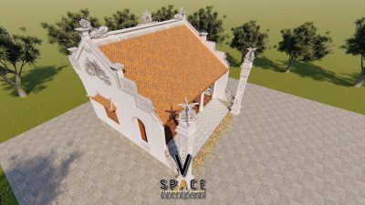 Phối cảnh 3D nhà thờ họ 3 gian 2 mái có cột đồng trụ tại xã Sín Thầu, Điện Biên