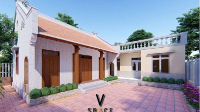 Phối cảnh nhà thờ họ 3 gian 2 mái có nhà phụ trợ tại phường Yên Bái, Lào Cai