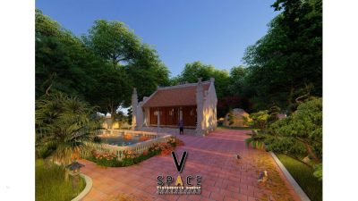 Phối cảnh nhà thờ họ 3 gian 2 mái kết hợp ao sen tại xã Mộc Châu, Sơn La