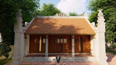 Phối cảnh nhà thờ họ 3 gian 2 mái kết hợp ao sen tại xã Mộc Châu, Sơn La