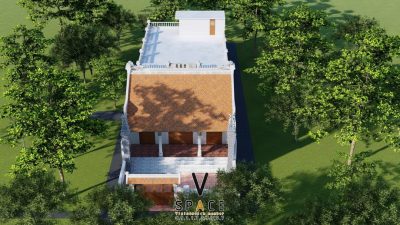 Kiến trúc nhà thờ họ 2 mái kết hợp khu nhà ở phía sau tại xã Hưng Hà, Hưng Yên