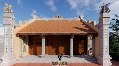 Kiến trúc nhà từ đường 3 gian 2 mái có cột đồng trụ tại phường Từ Sơn, Bắc Ninh