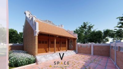 Phối cảnh 3D nhà thờ họ 3 gian 2 mái bê tông giả gỗ tại xã Nho Quan, Ninh bình