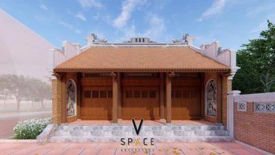 Phối cảnh 3D nhà thờ họ 3 gian 2 mái bê tông giả gỗ tại xã Nho Quan, Ninh bình