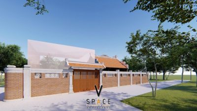 Phối cảnh 3D nhà thờ họ 3 gian 2 mái bê tông giả gỗ tại xã Nho Quan, Ninh bình