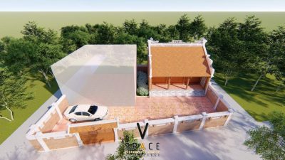 Phối cảnh 3D nhà thờ họ 3 gian 2 mái bê tông giả gỗ tại xã Nho Quan, Ninh bình