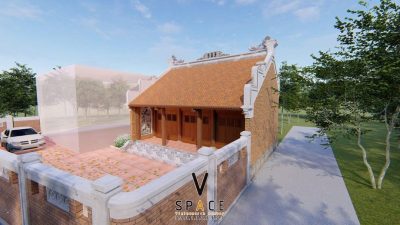 Phối cảnh 3D nhà thờ họ 3 gian 2 mái bê tông giả gỗ tại xã Nho Quan, Ninh bình
