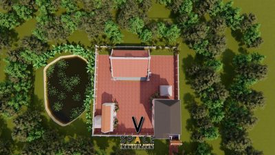 Phối cảnh 3D nhà từ đường 3 gian 2 mái giả gỗ 135m2 tại phường Cẩm Phả, Quảng Ninh