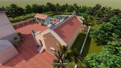 Phối cảnh 3D nhà từ đường 3 gian 2 mái giả gỗ 135m2 tại phường Cẩm Phả, Quảng Ninh