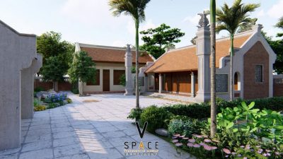 Phối cảnh nhà thờ họ 3 gian 2 mái có nhà phụ trợ tại xã Đông Anh, Hà Nội