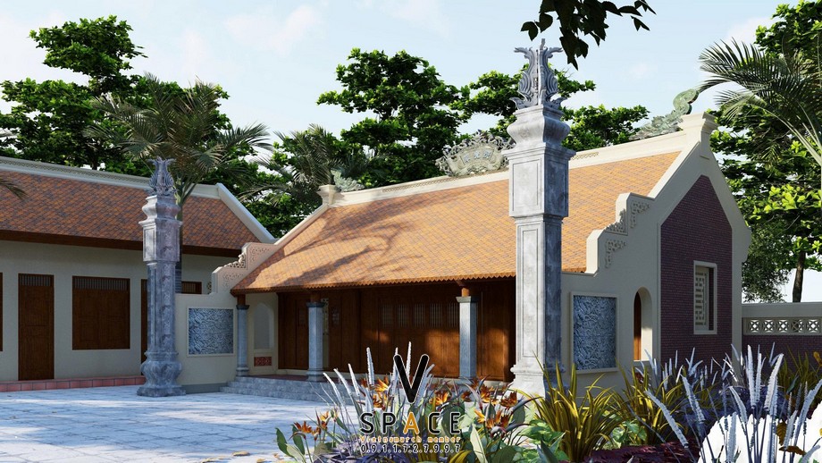 Phối cảnh nhà thờ họ 3 gian 2 mái có nhà phụ trợ tại xã Đông Anh, Hà Nội Phối cảnh nhà thờ họ 3 gian 2 mái có nhà phụ trợ tại xã Đông Anh, Hà Nội