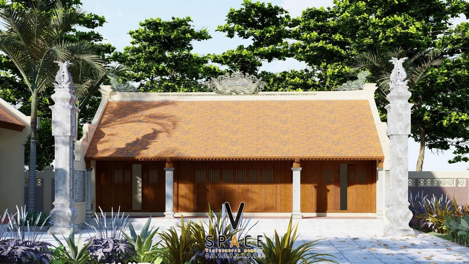 Phối cảnh nhà thờ họ 3 gian 2 mái có nhà phụ trợ tại xã Đông Anh, Hà Nội Phối cảnh nhà thờ họ 3 gian 2 mái có nhà phụ trợ tại xã Đông Anh, Hà Nội