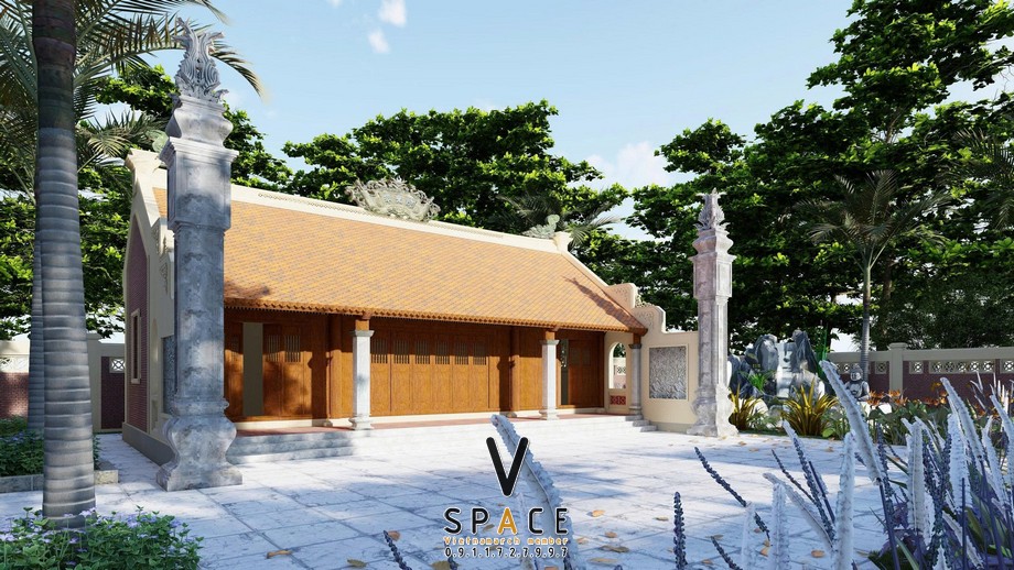 Phối cảnh nhà thờ họ 3 gian 2 mái có nhà phụ trợ tại xã Đông Anh, Hà Nội Phối cảnh nhà thờ họ 3 gian 2 mái có nhà phụ trợ tại xã Đông Anh, Hà Nội