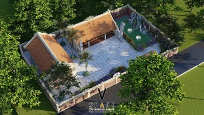 Phối cảnh nhà thờ họ 3 gian 2 mái có nhà phụ trợ tại xã Đông Anh, Hà Nội