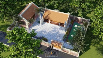 Phối cảnh nhà thờ họ 3 gian 2 mái có nhà phụ trợ tại xã Đông Anh, Hà Nội