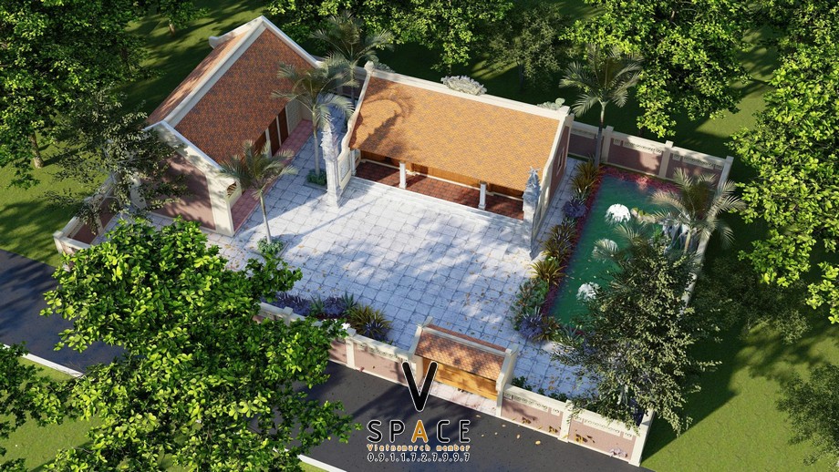 Phối cảnh nhà thờ họ 3 gian 2 mái có nhà phụ trợ tại xã Đông Anh, Hà Nội Phối cảnh nhà thờ họ 3 gian 2 mái có nhà phụ trợ tại xã Đông Anh, Hà Nội