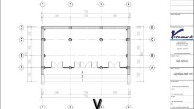 Bản vẽ nhà thờ họ 3 gian 2 mái có nhà phụ trợ tại xã Lệ Thủy, Quảng Trị