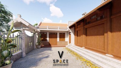 Bản vẽ nhà thờ họ 3 gian 2 mái có nhà phụ trợ tại xã Lệ Thủy, Quảng Trị